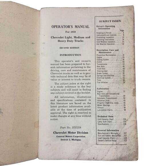 1959 Chevrolet Truck Operators Manual Pick Up Reference Guide Booklet Vintage. - Picture 8 of 11